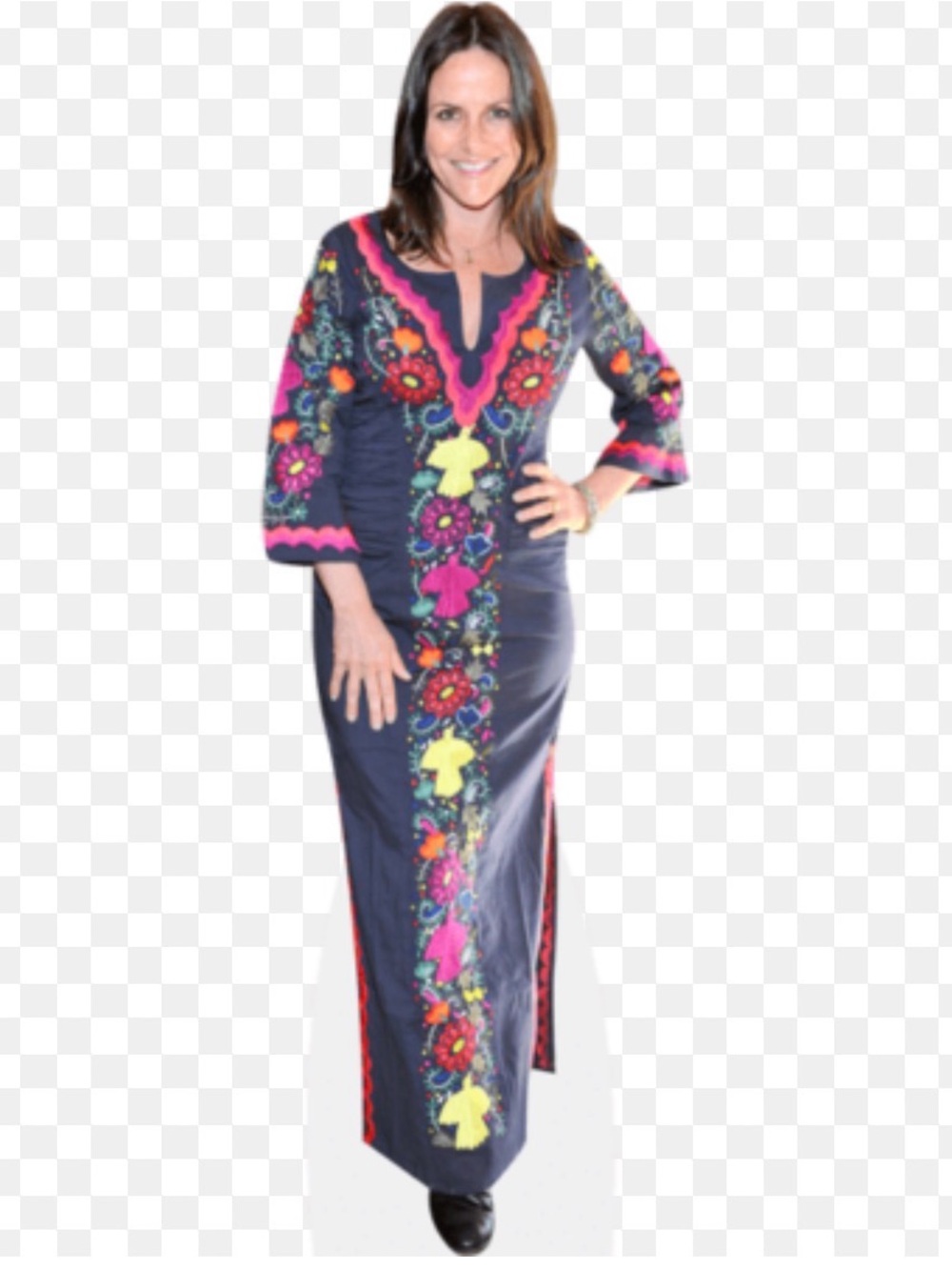 🔥 FIGUE Embroidered Navy Maxi Dress with Multicolor Floral embroidery M Cotton